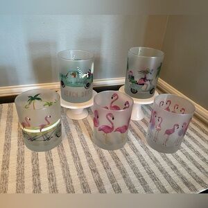 Culver - Frosted Flamingo Double Old Fashion Drinking Glasses - Bar - Set of 5